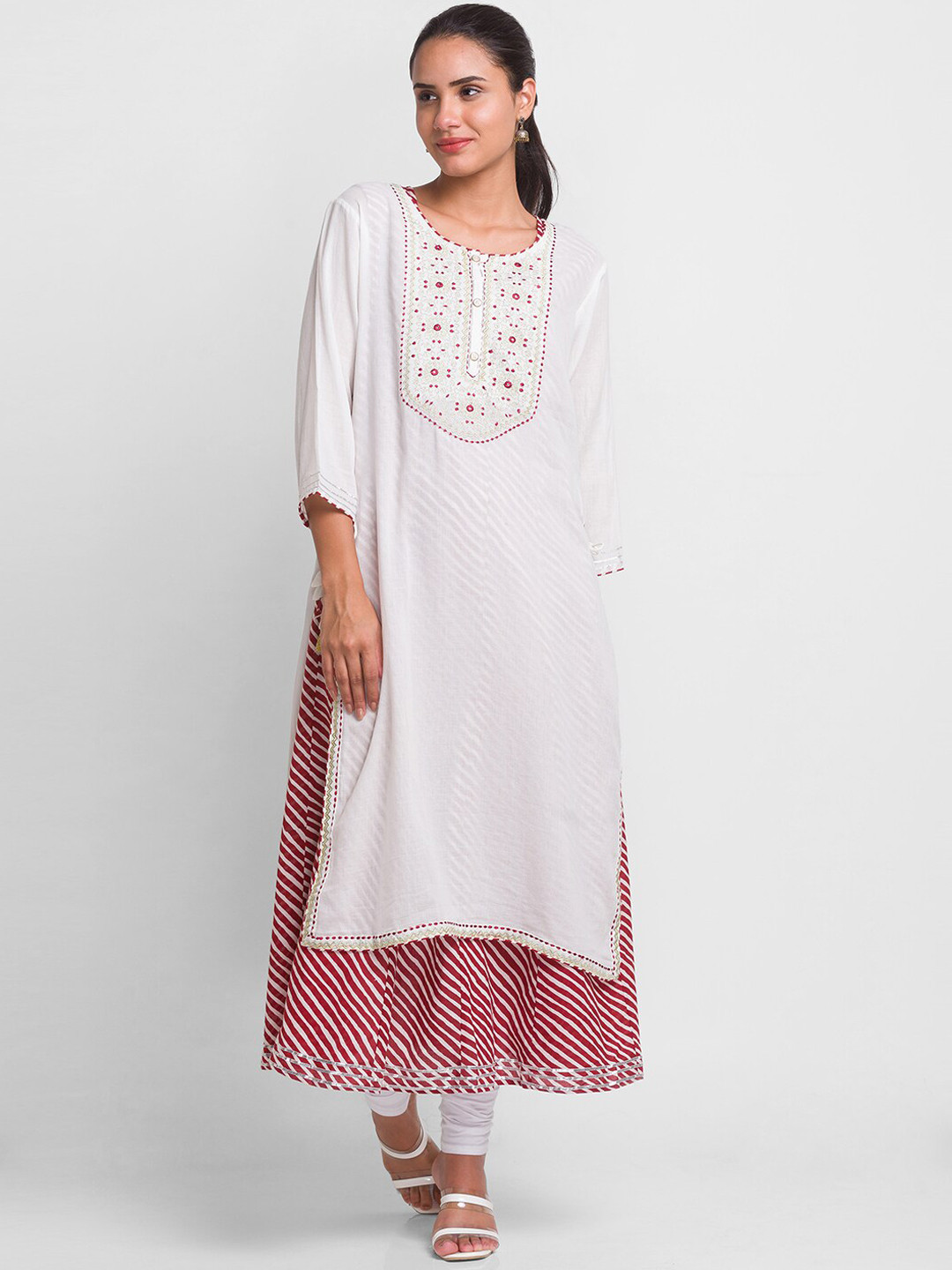 

Globus Women Off White Yoke Design Thread Work Kurta