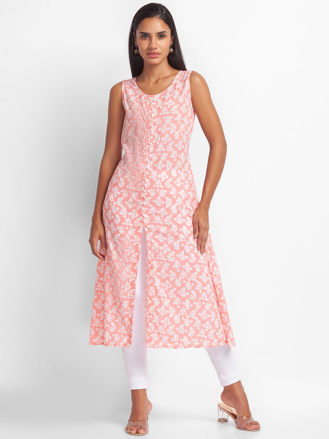 

Globus Women Peach-Coloured Ethnic Motifs Printed Kurta