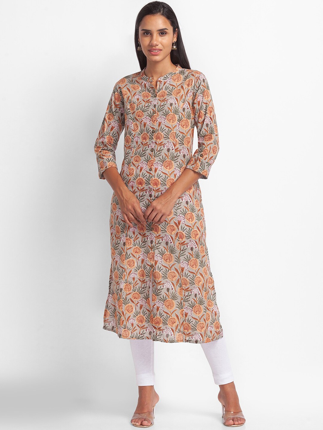 

Globus Women Green Tropical Printed Kurta