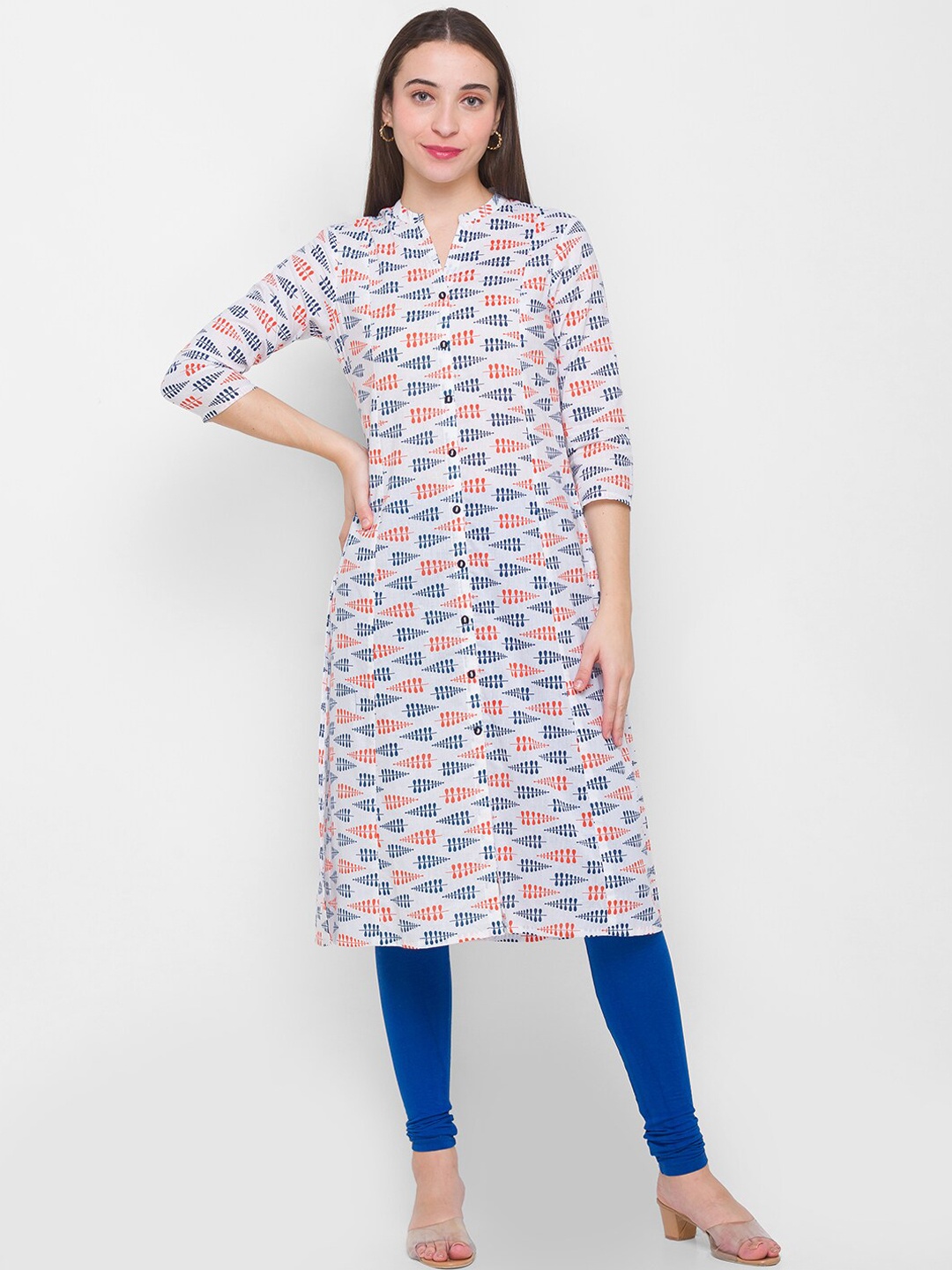

Globus Women Off White Geometric Printed Pure Cotton Kurta
