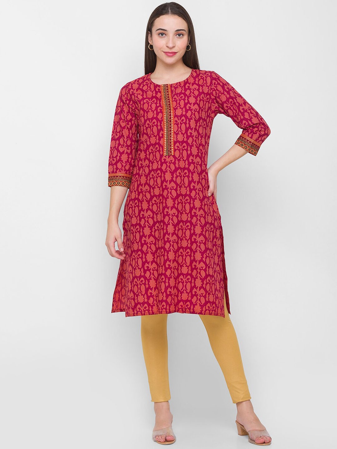 

Globus Women Red Ethnic Motifs Printed Pure Cotton Kurta