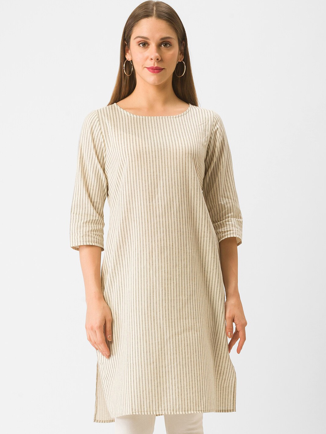 

Globus Women Off White Striped Khadi Kurta