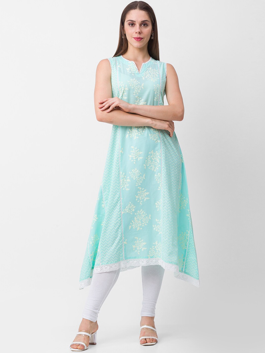 

Globus Women Mint Green Floral Printed Kurta