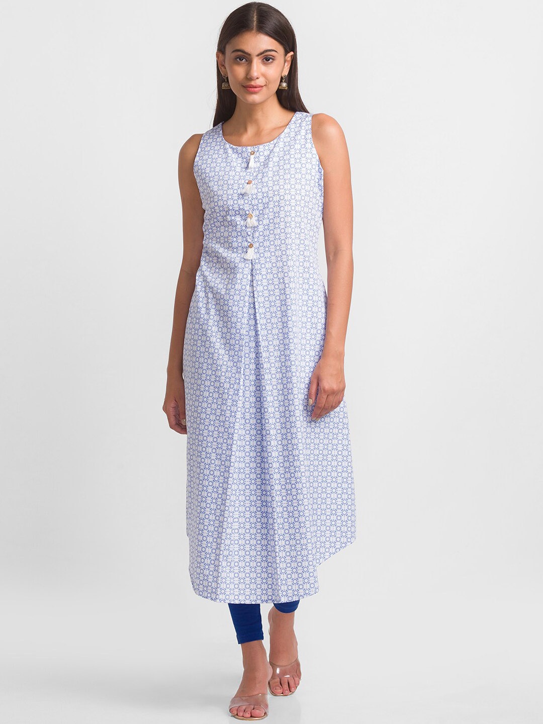 

Globus Women Blue Geometric Printed Thread Work Kurta