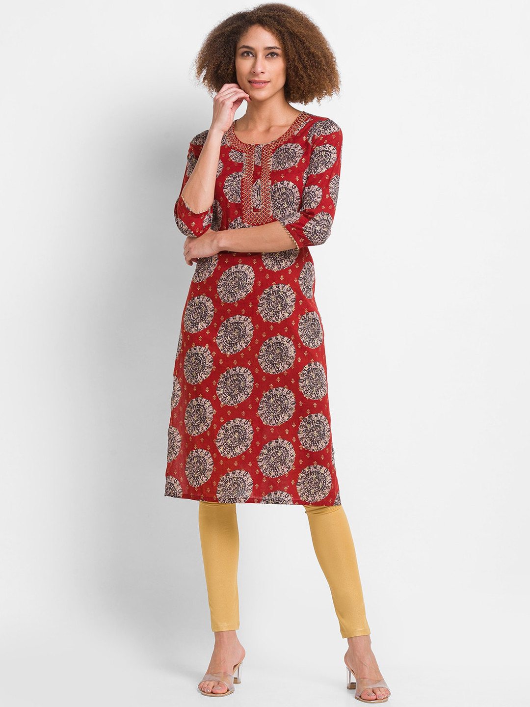 

Globus Women Rust & Brown Ethnic Motifs Printed Kurta
