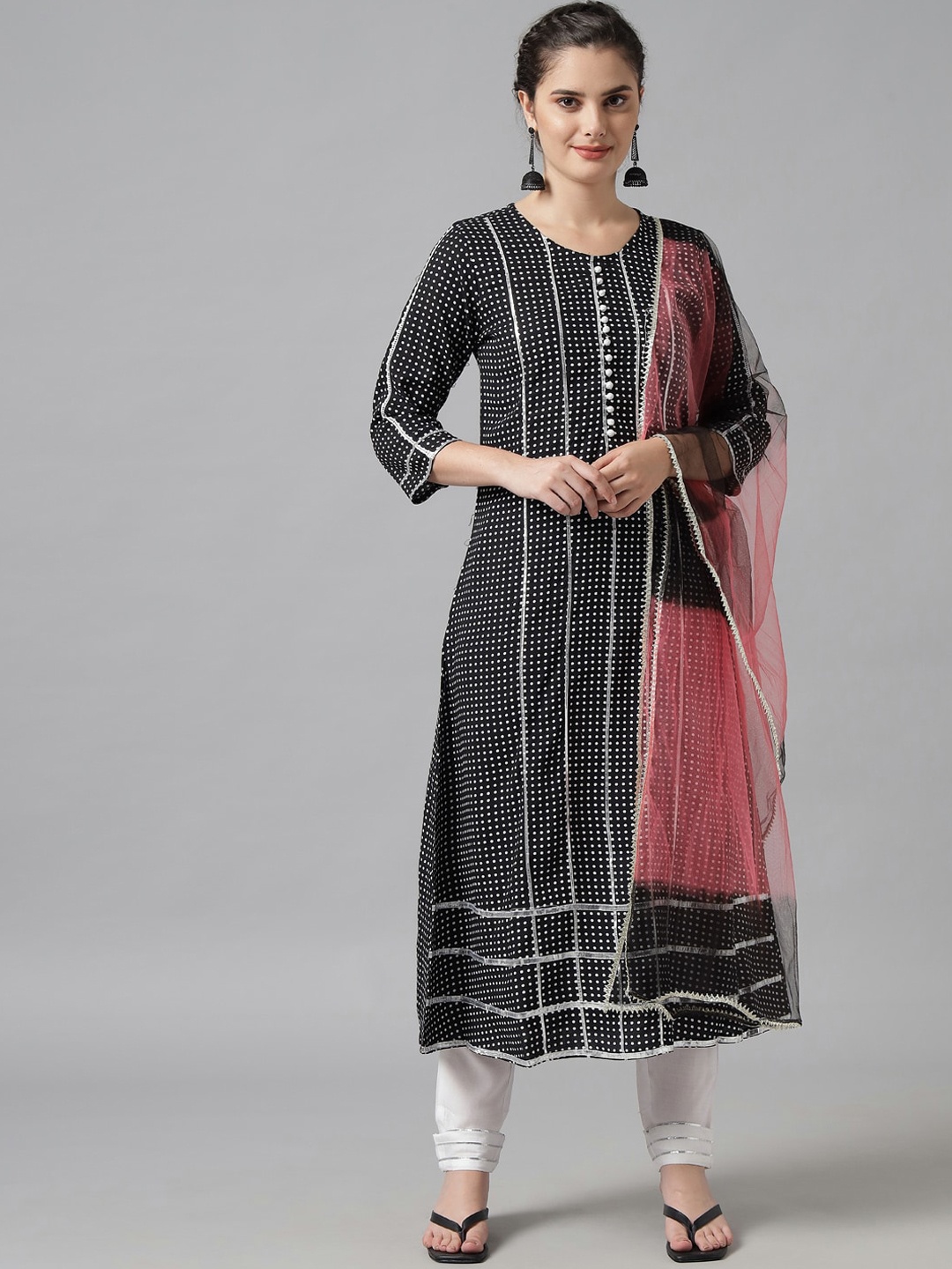 

Meeranshi Women Black Gotta Patti Pure Cotton Kurta with Churidar & With Dupatta