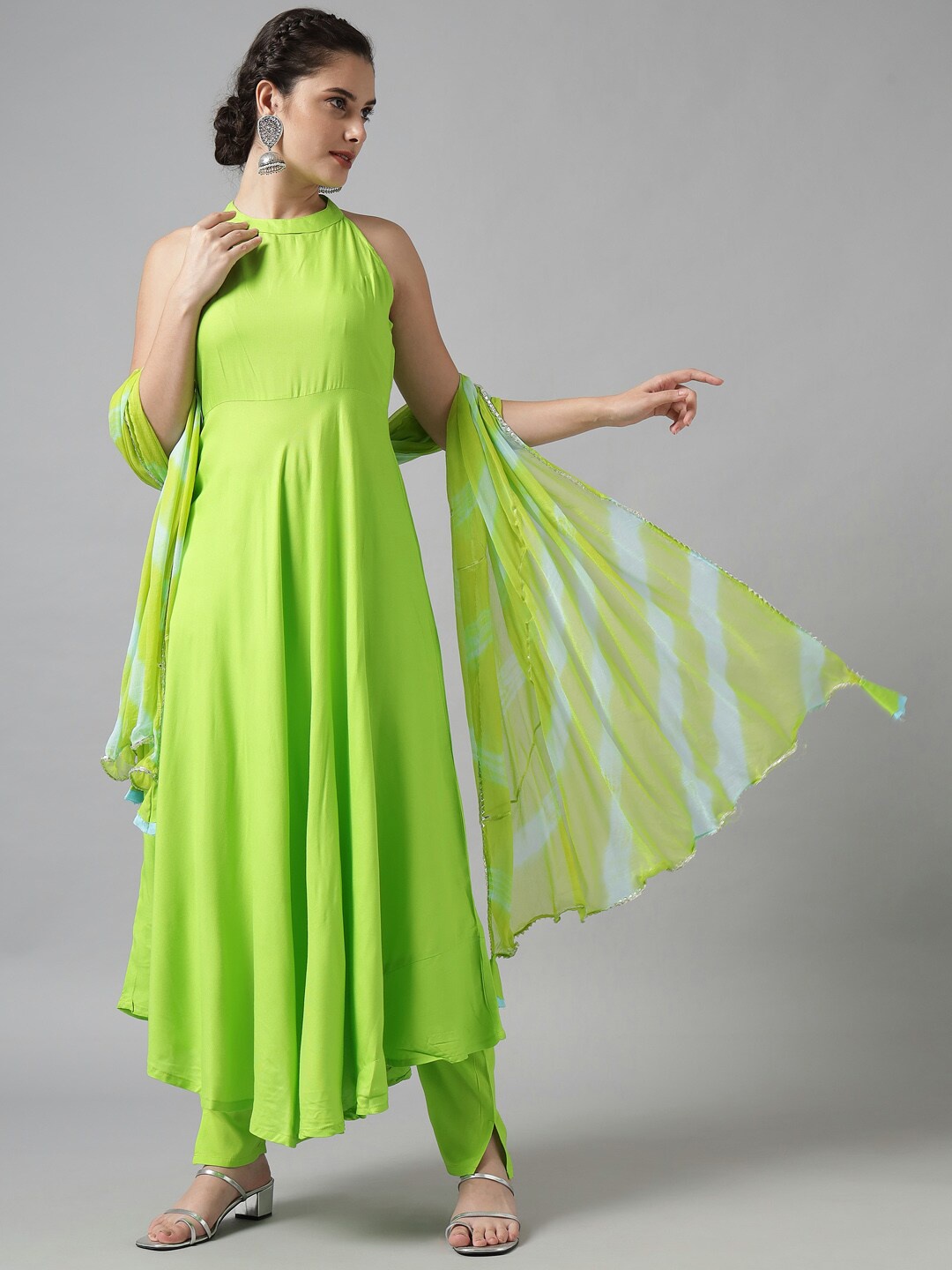 

Meeranshi Women Fluorescent Green Empire Gotta Patti Pure Cotton Kurta with Churidar & With Dupatta