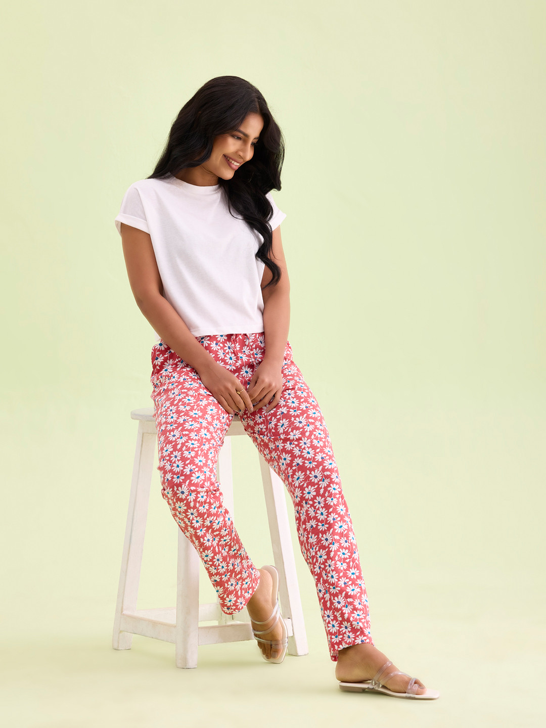 

Go Colors Women Red & White Printed Relaxed-Fit Lounge Pants