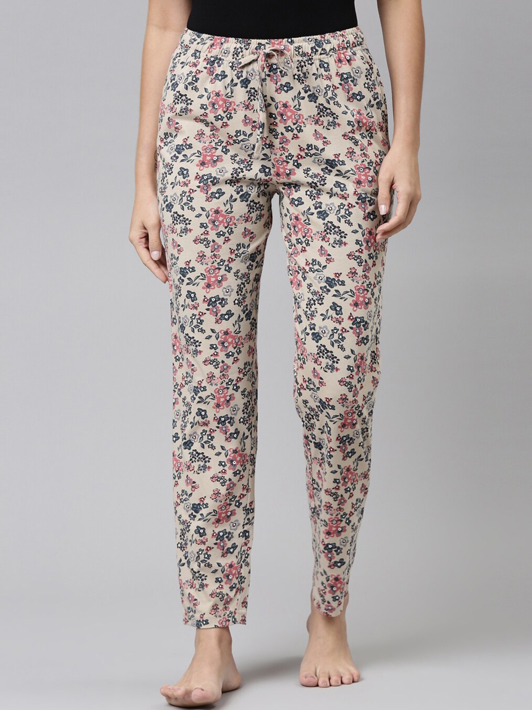 

Go Colors Women Beige Printed Relaxed Fit Lounge Pants