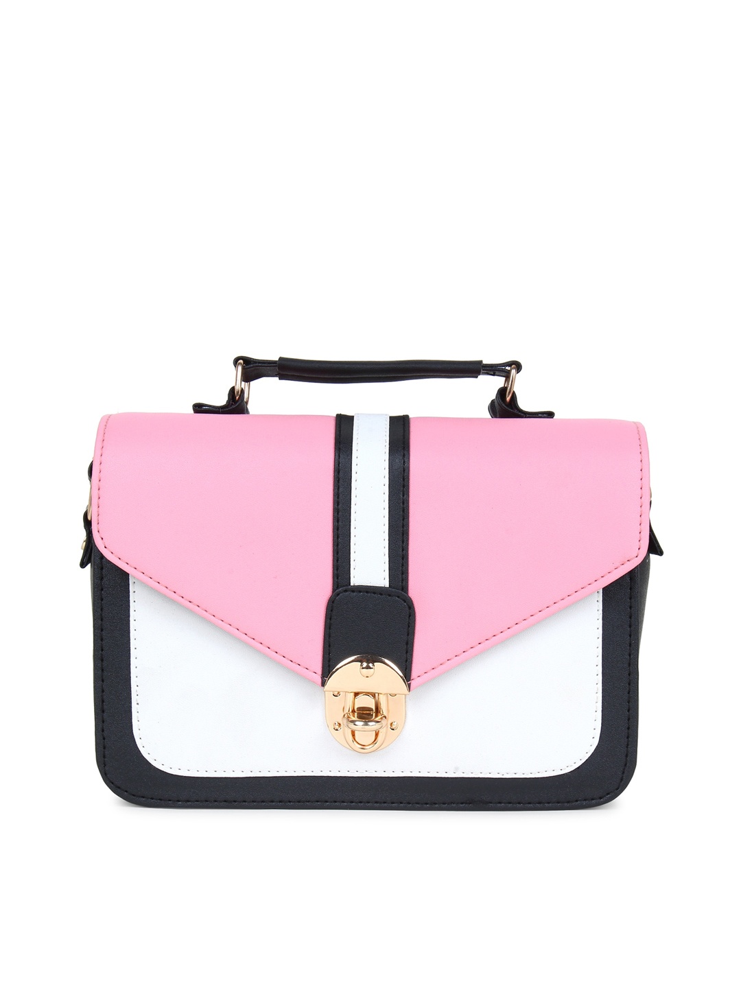 

LIKAA Pink Colourblocked PU Structured Satchel Sling Bag