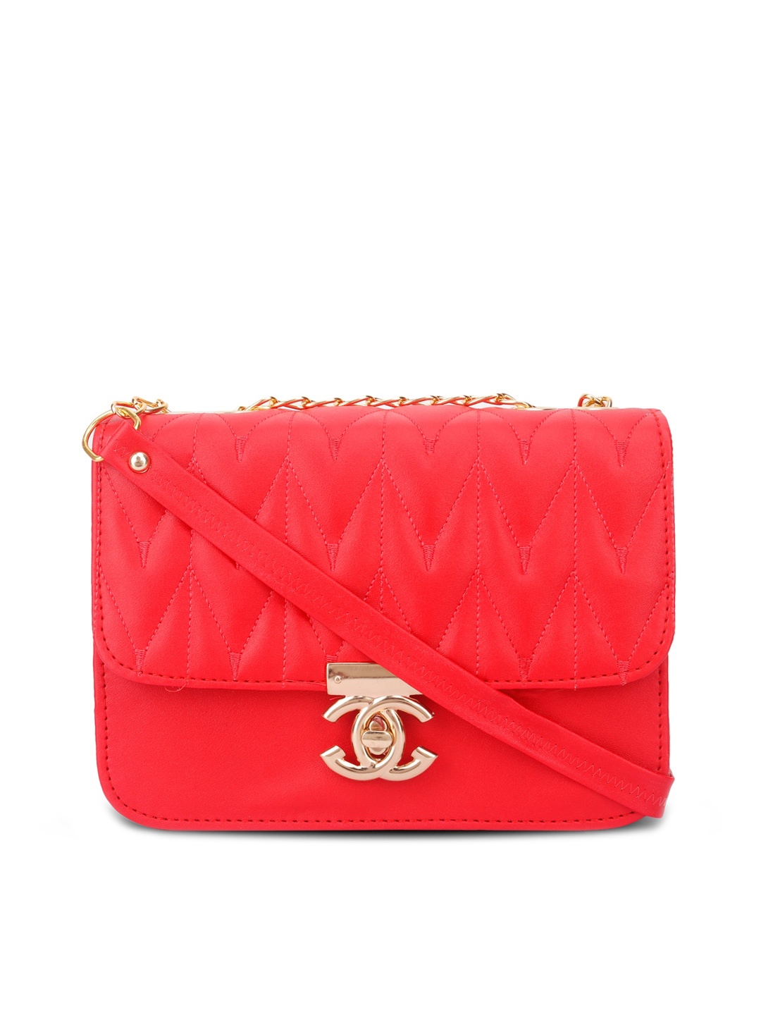 

LIKAA Orange Textured PU Structured Satchel With Quilted