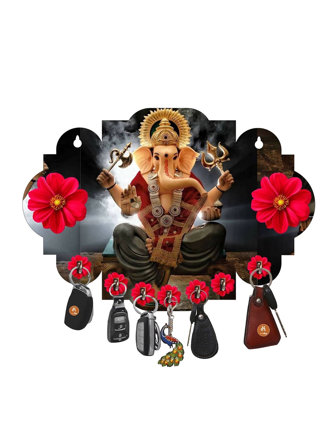 

Fashion Bizz Black & Red Printed Ganesha Key Holder, Multi