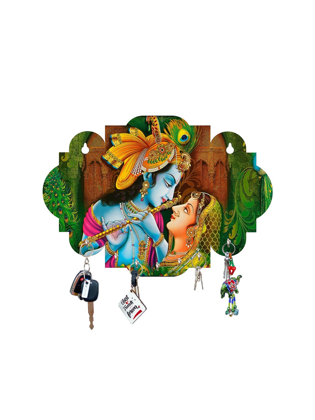 

Fashion Bizz Green & Brown Radha Krishna Print Wall Hanging 7 Hooks Key Holder