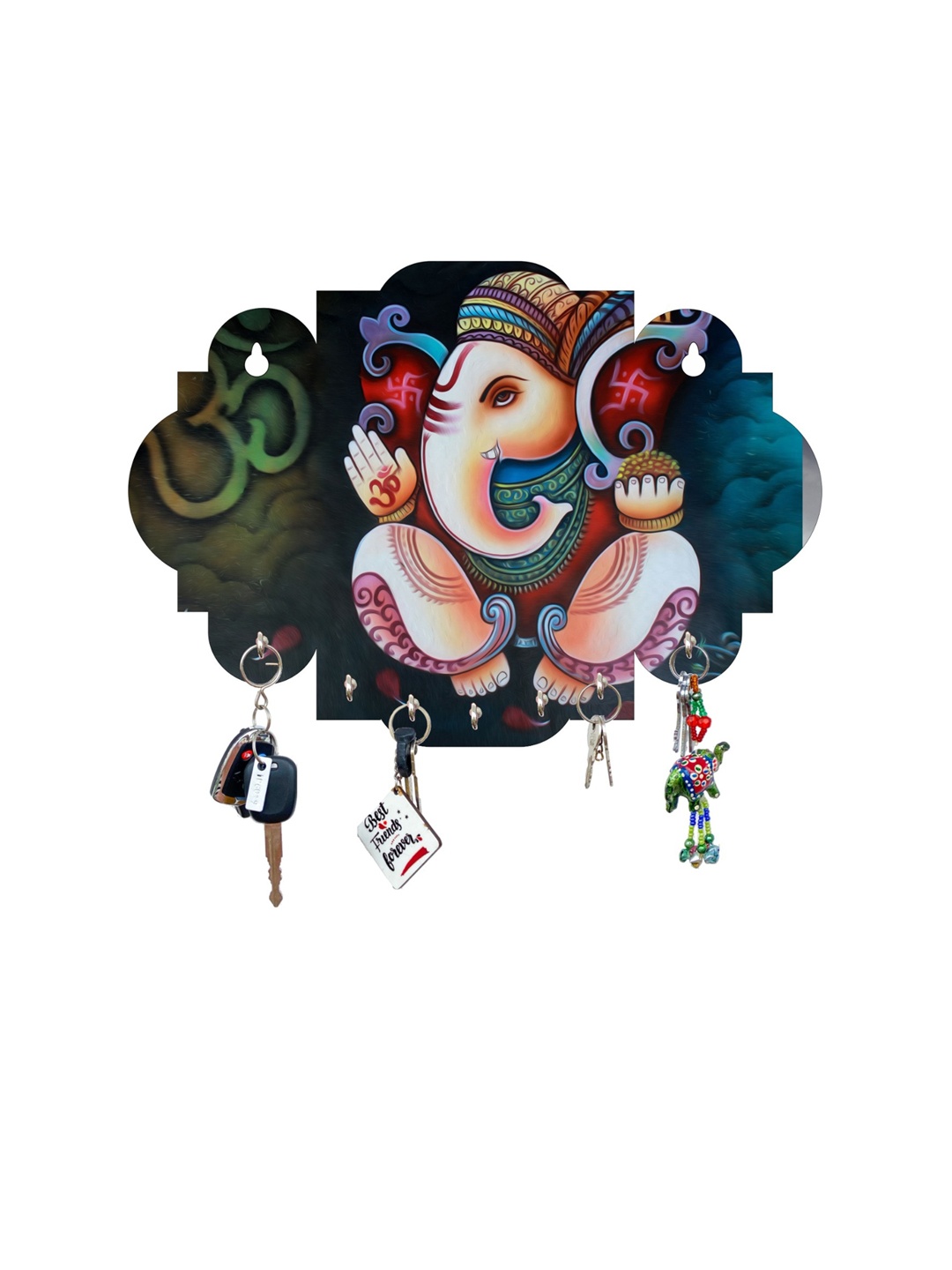 

Fashion Bizz Green Om Ganesha Printed Wooden 7 Hooks Key Holder