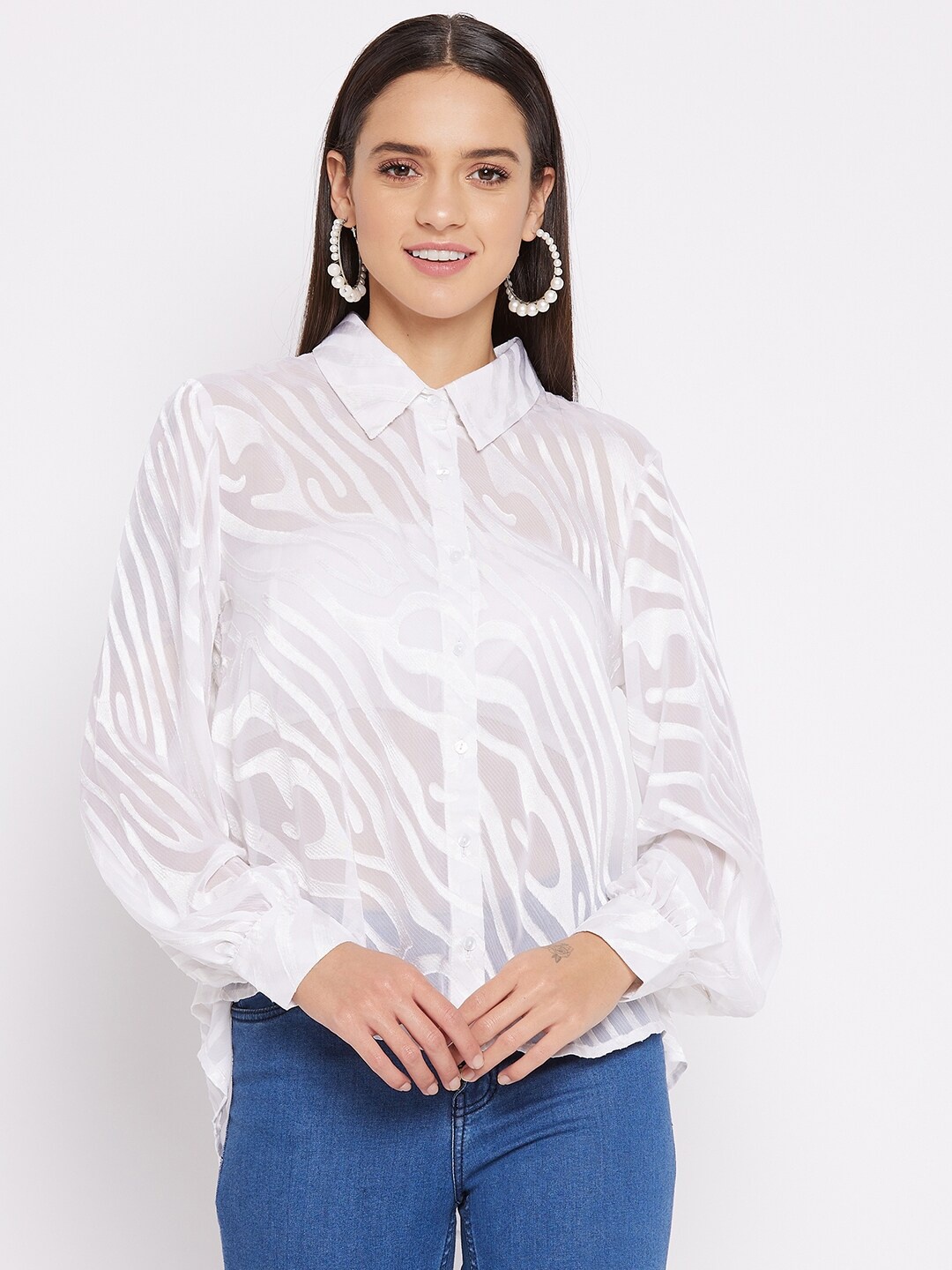 

JUNE & HARRY Women White Semi Sheer Casual Shirt