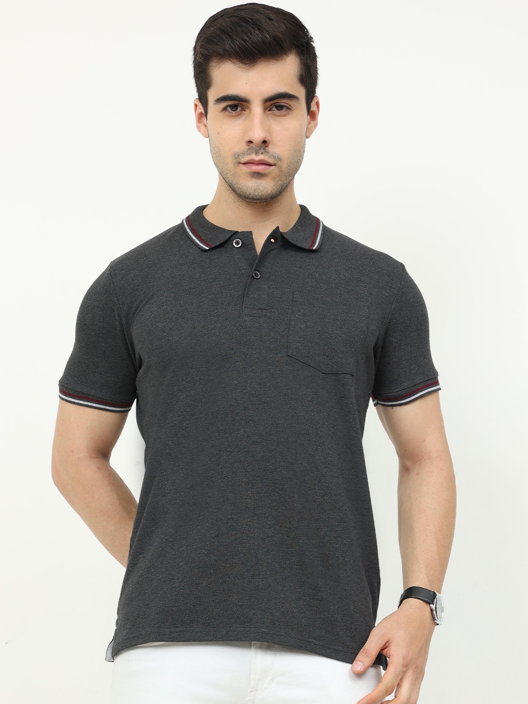 

Masculino Latino Men Charcoal Polo Collar T-shirt