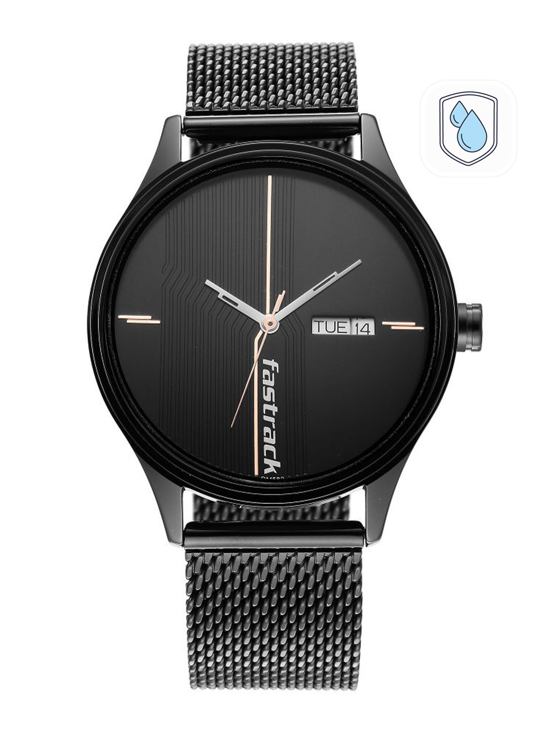 

Fastrack Men Black Brass Dial & Black Stainless Steel Straps Analogue Watch 3247NM03