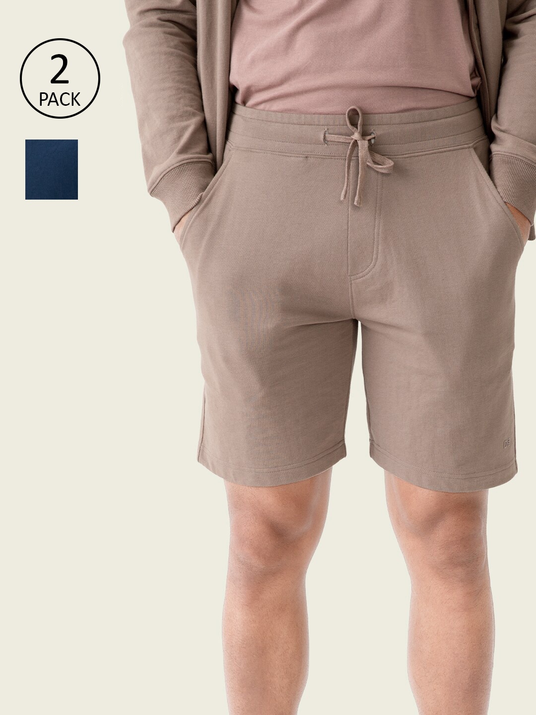 

DAMENSCH Pack Of 2 Men Blue & Camel Brown Lounge Shorts