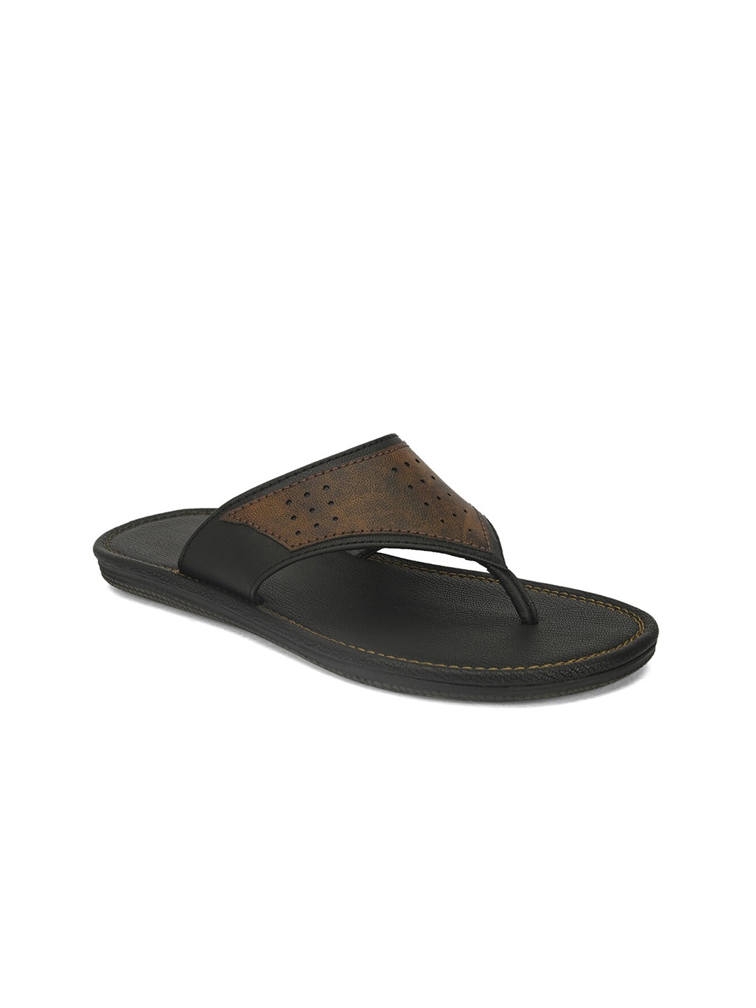 

birgos Men Black & Brown Solid Comfort Sandals