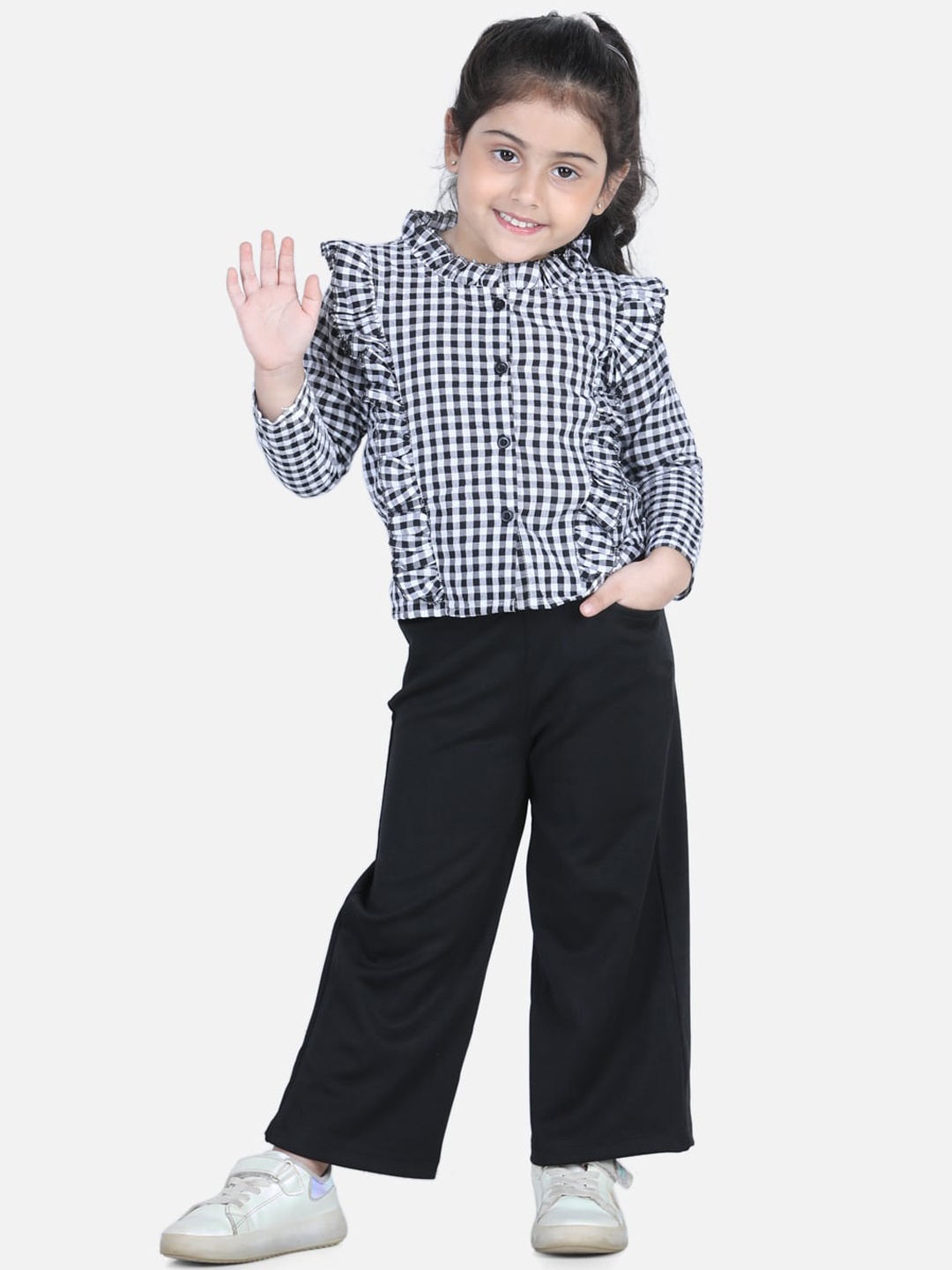 

AWW HUNNIE Girls Black & White Checked Top with Trousers