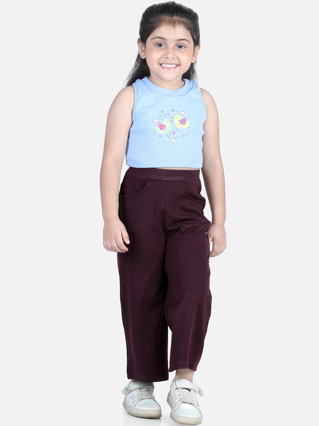 

AWW HUNNIE Girls Blue & Black Printed Cotton Top with Trousers