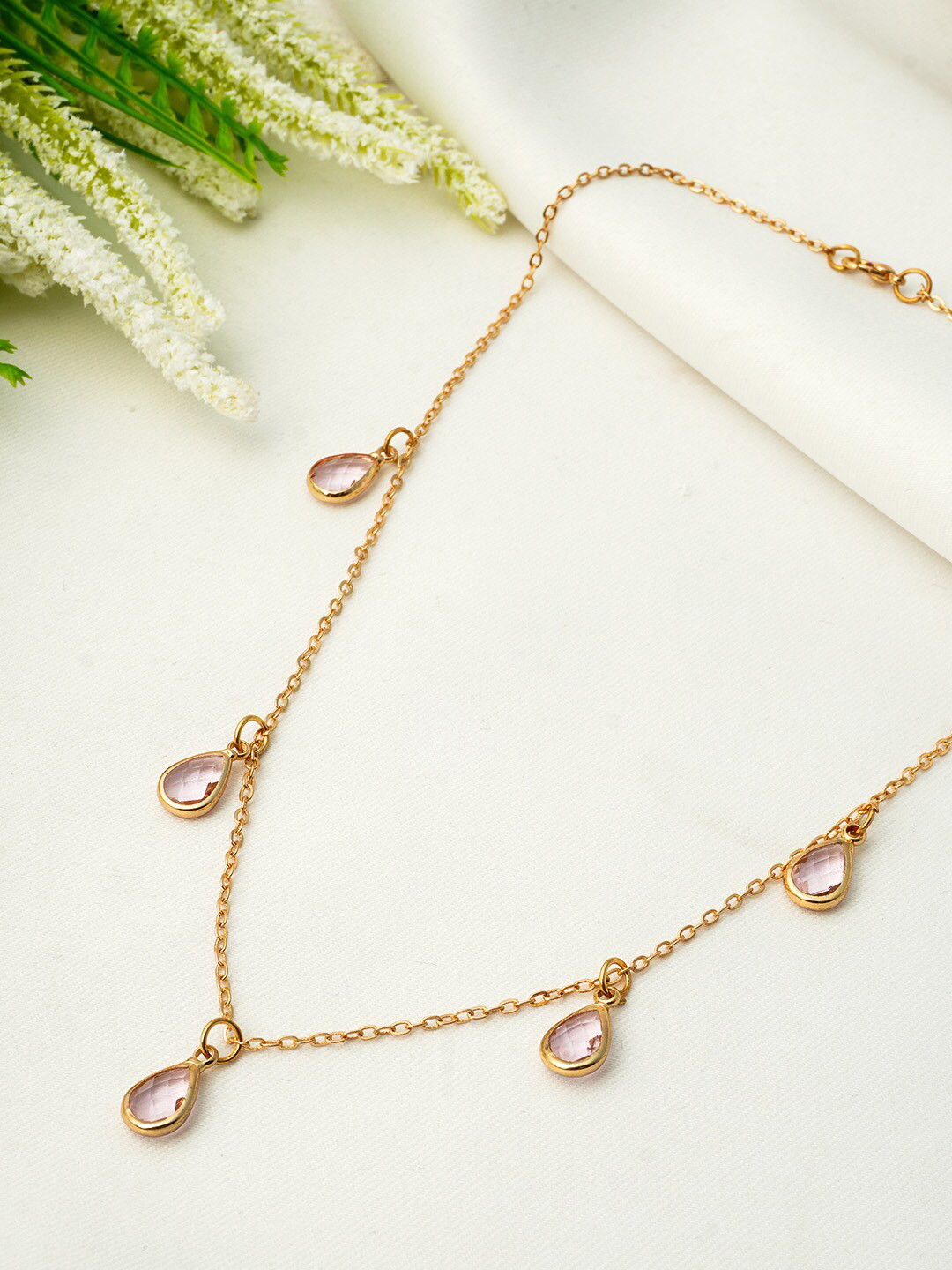 

Ferosh Women Gold and Pink Necklace