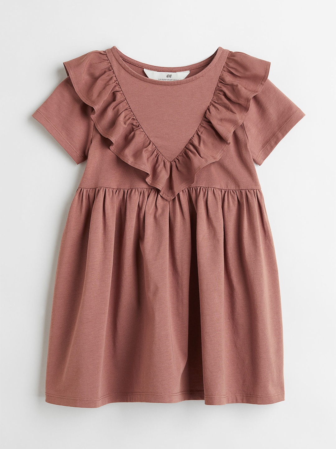 

H&M Girls Brown Solid Pure Cotton Flounce-Trimmed Dress