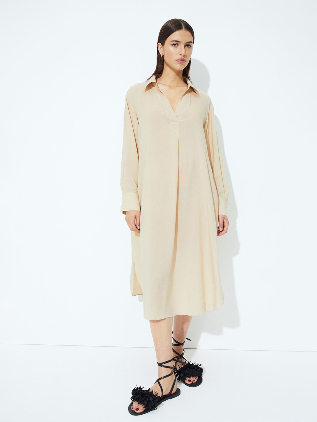 

H&M Women Beige Lyocell-blend Shirt Dress