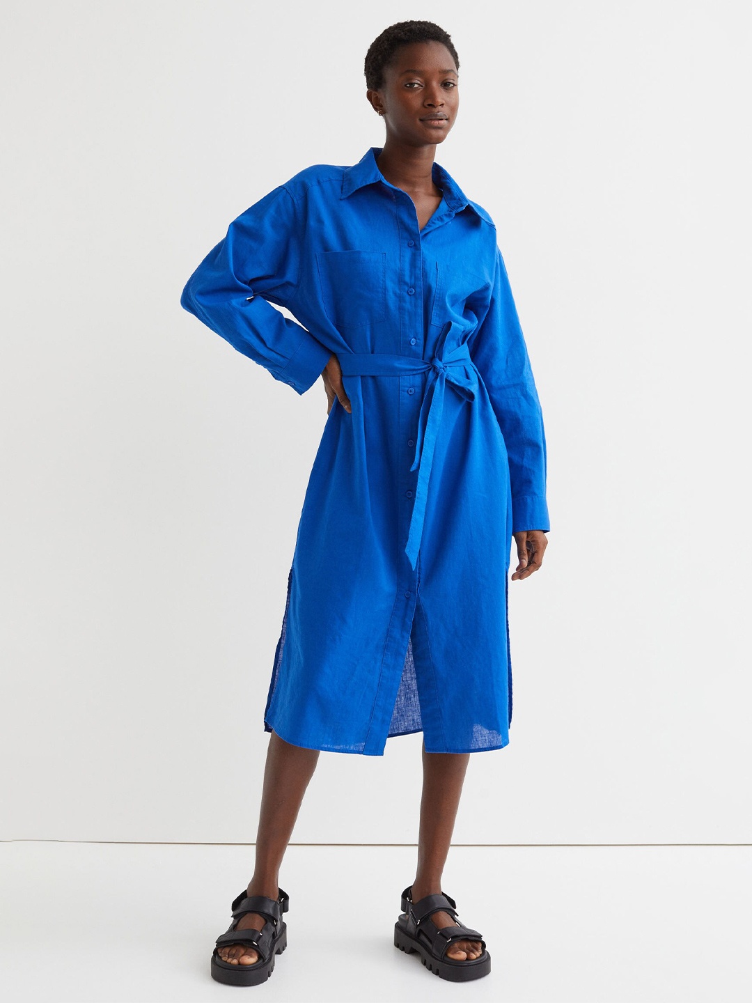 

H&M Blue Tie-Belt Shirt Dress