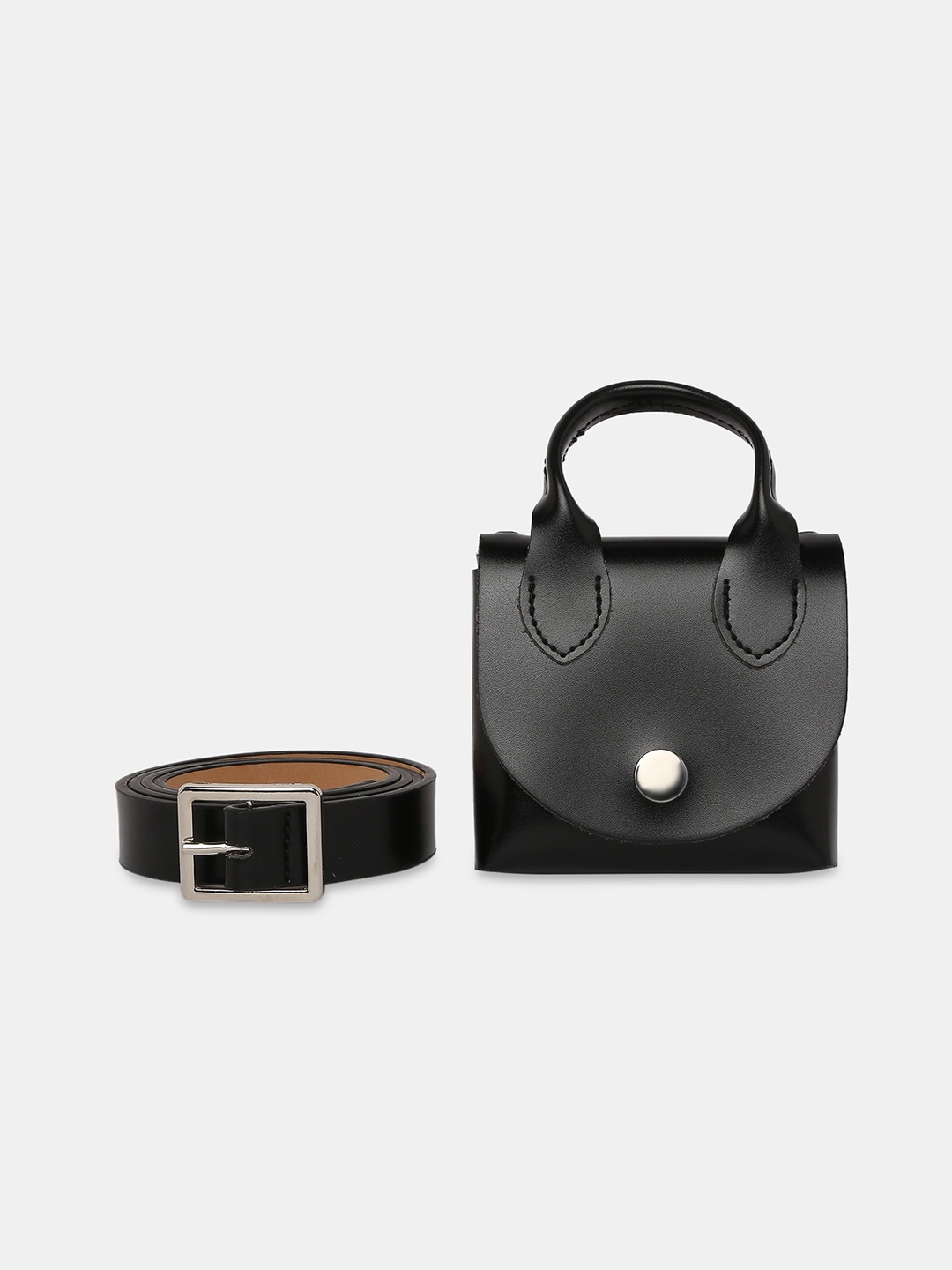 

20Dresses Women Black PU Belt With Belt Bag