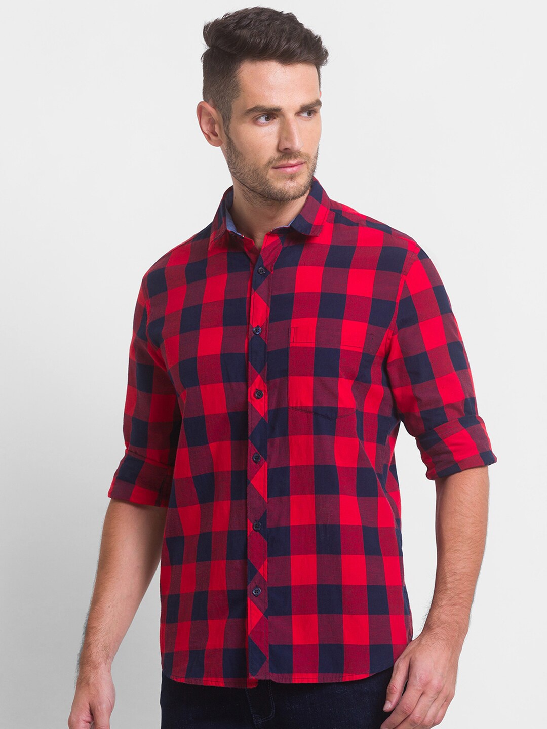 

Globus Men Red Regular Fit Buffalo Checked Casual Shirt