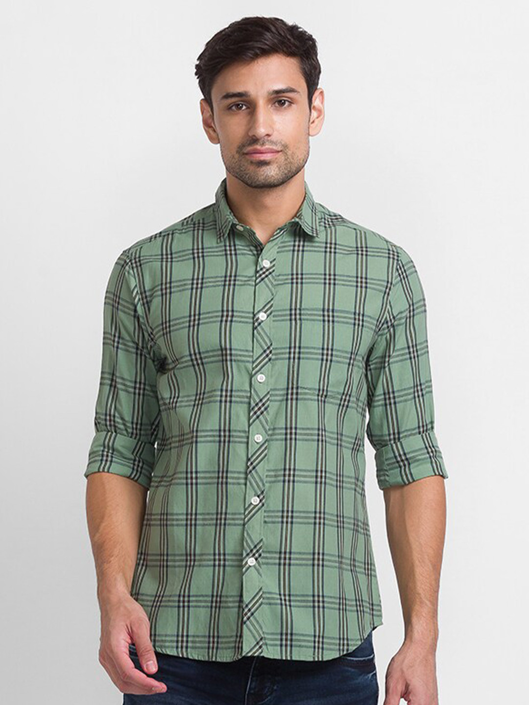 

Globus Men Green Regular Fit Tartan Checked Casual Shirt
