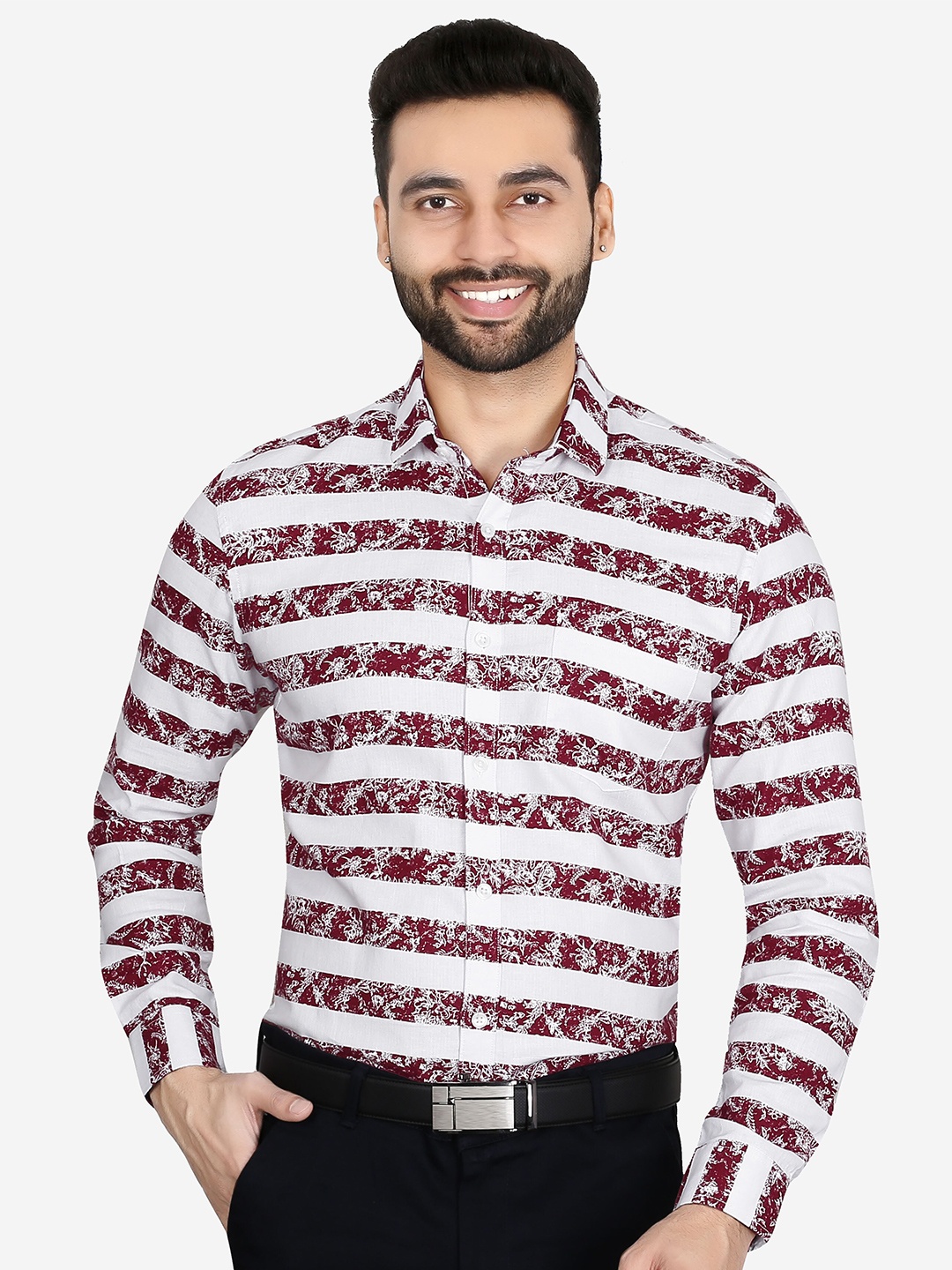

5TH ANFOLD Men Red Slim Fit Printed Cotton Formal Shirt