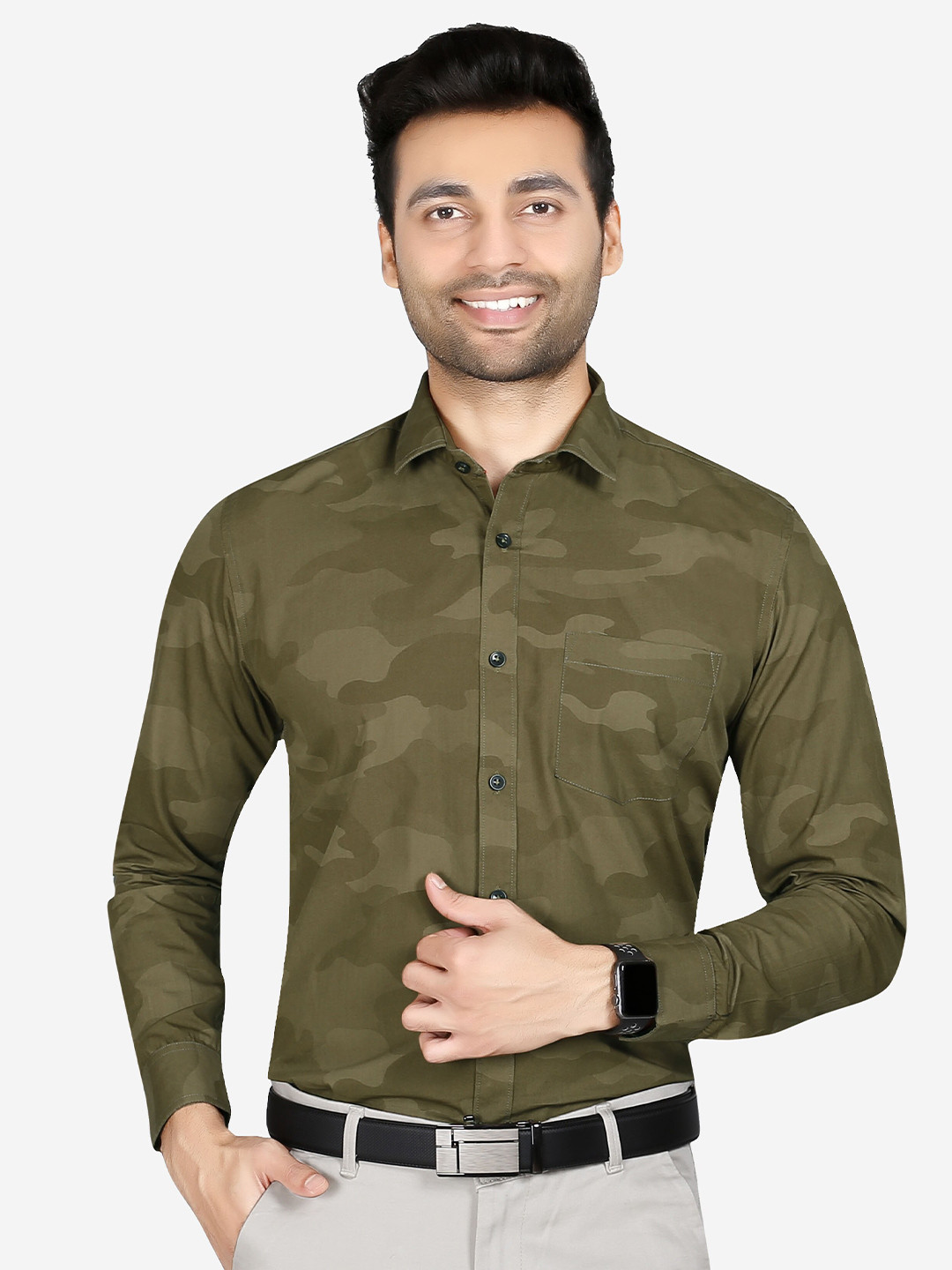 

5TH ANFOLD Men Khaki Slim Fit Printed 100% Cotton Formal Shirt
