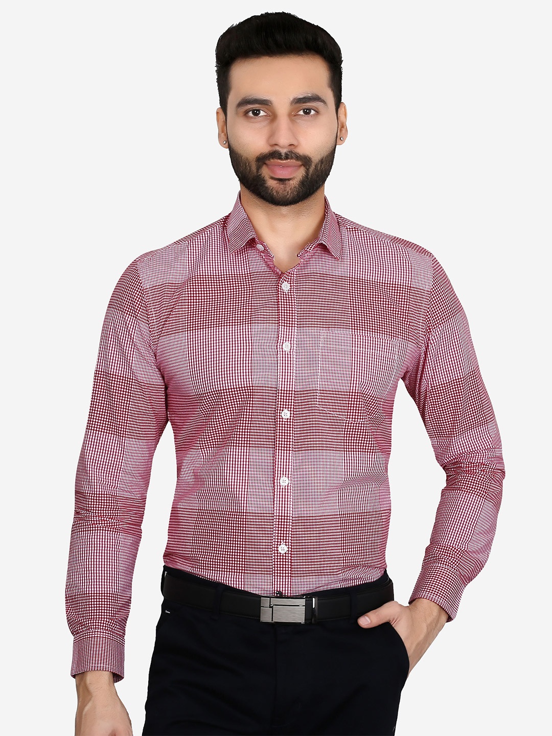 

5TH ANFOLD Men Red Horizontal Stripes Cotton Slim Fit Formal Shirt