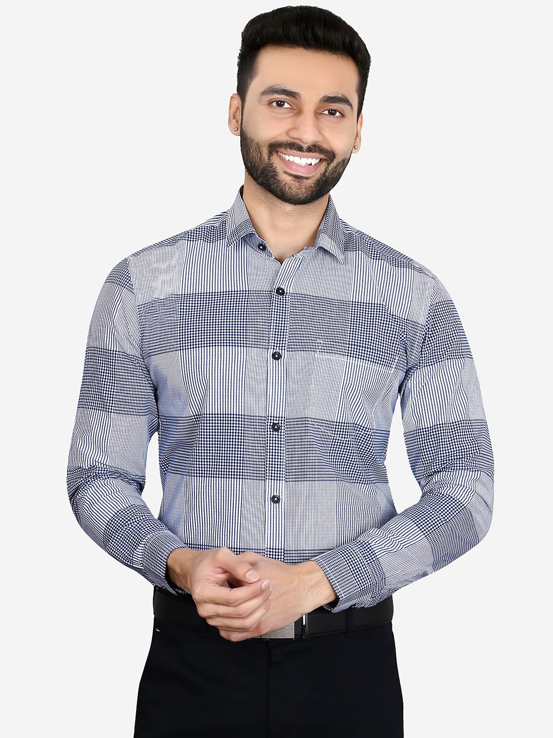 

5TH ANFOLD Men Blue Slim Fit Checked Cotton Formal Shirt