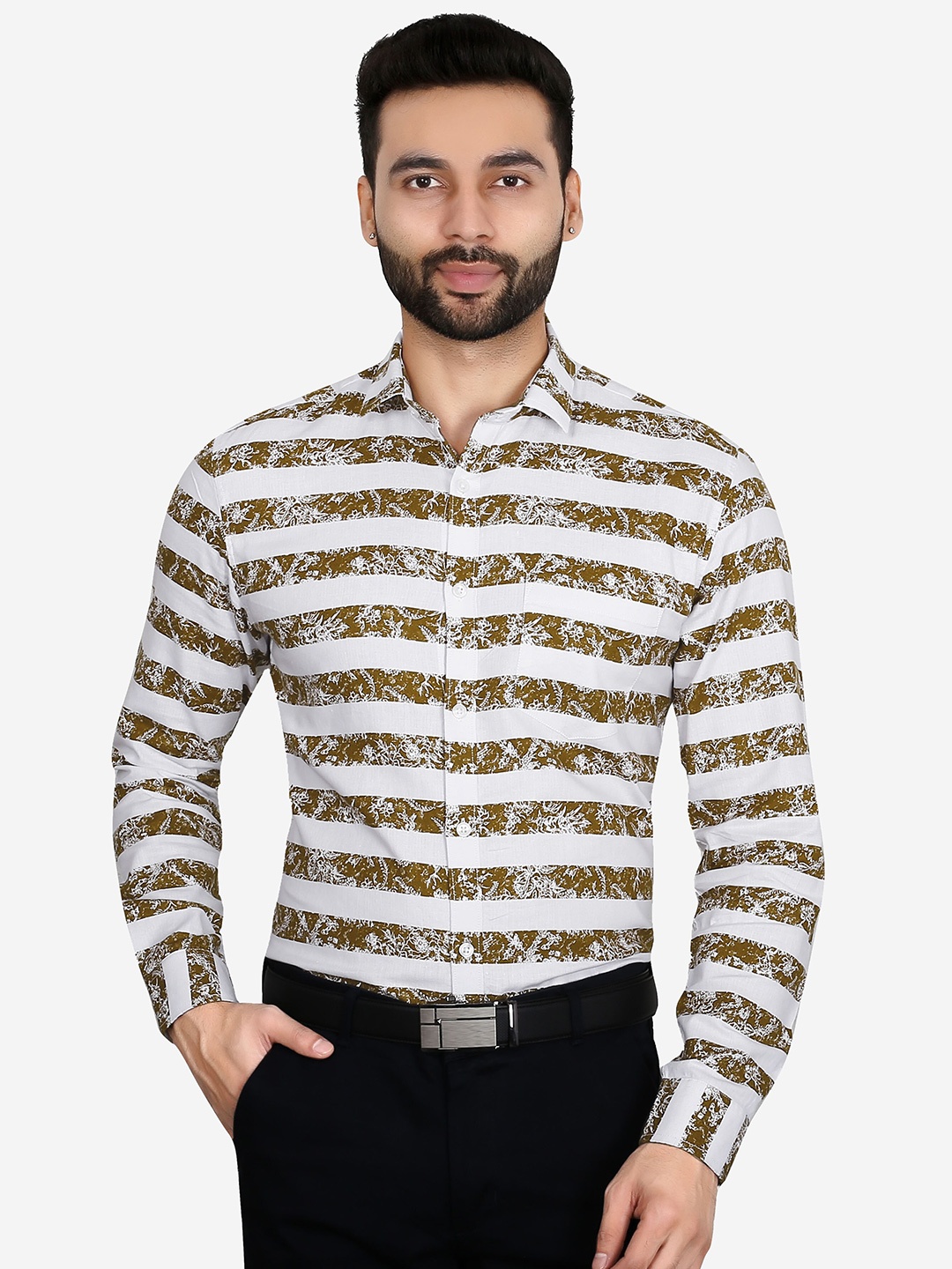 

5TH ANFOLD Men Brown Slim Fit Printed 100% Cotton Formal Shirt