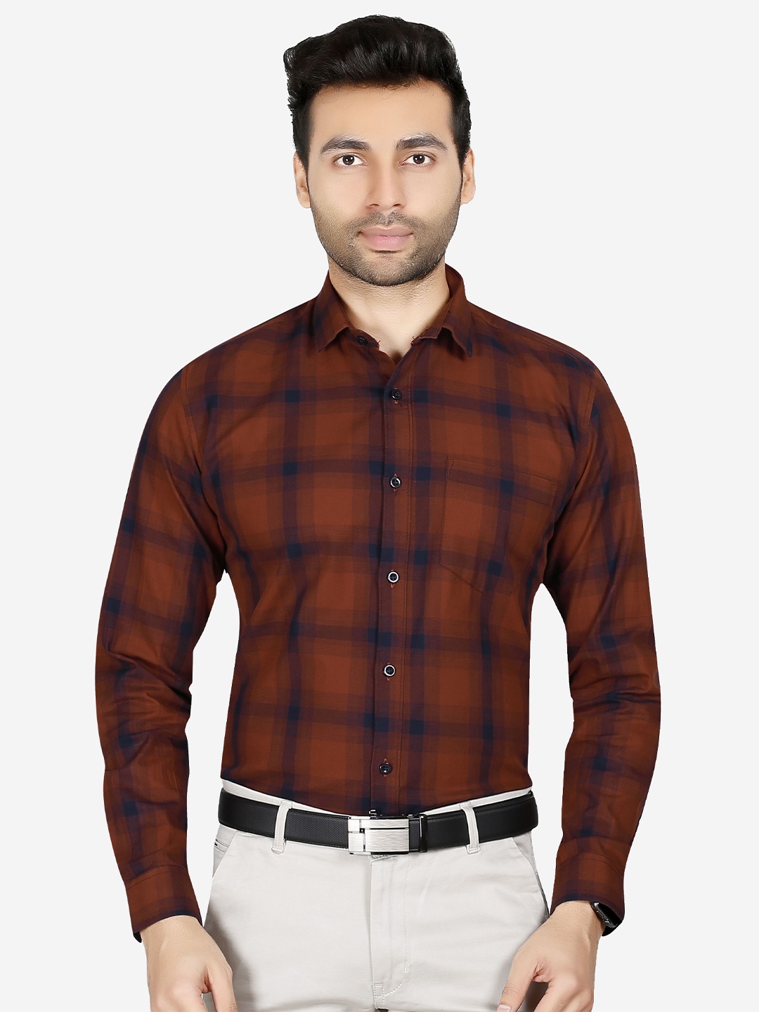

5TH ANFOLD Men Orange Slim Fit Buffalo Checked Casual Shirt
