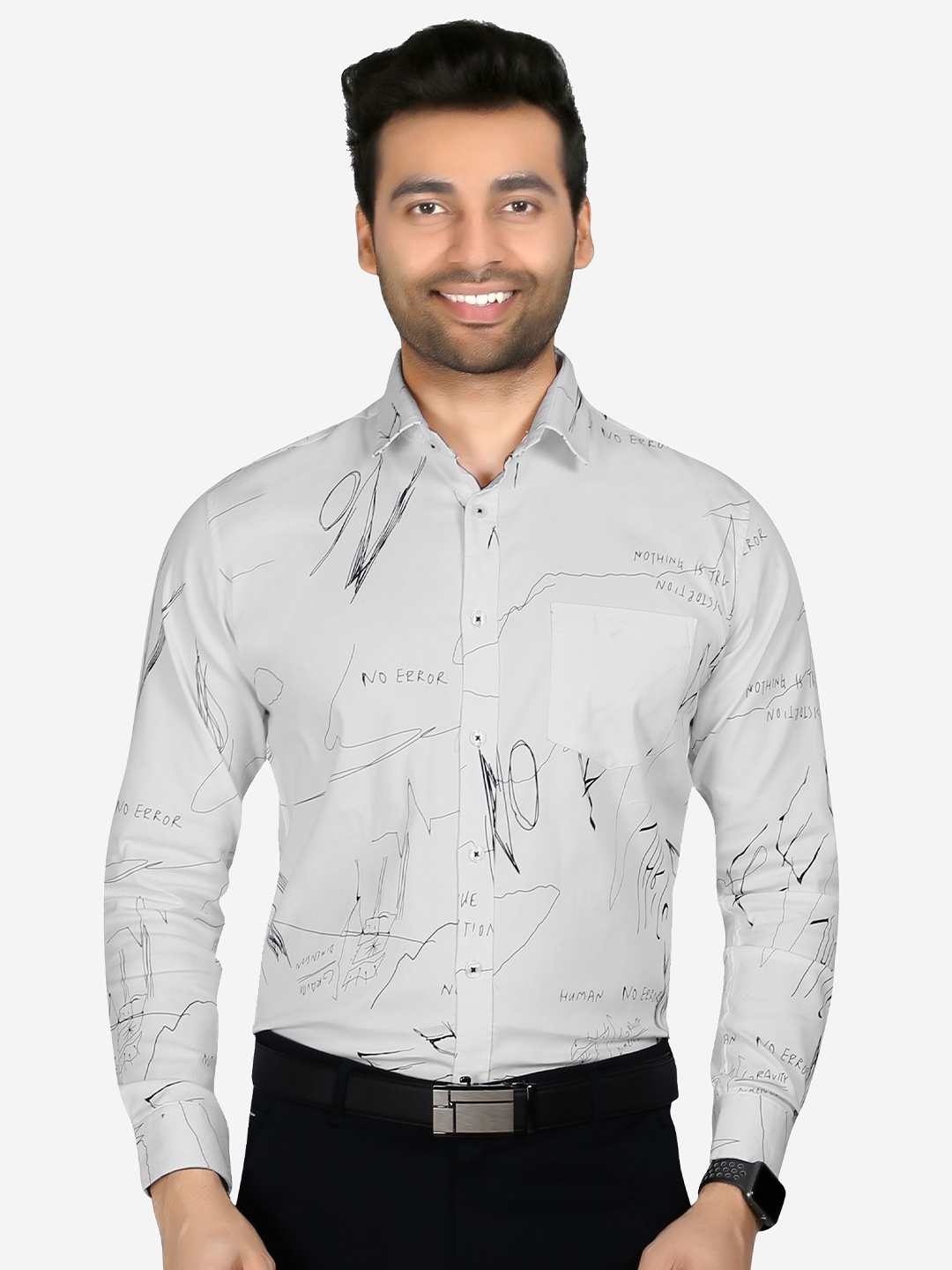 

5TH ANFOLD Men White Slim Fit Printed Cotton Formal Shirt