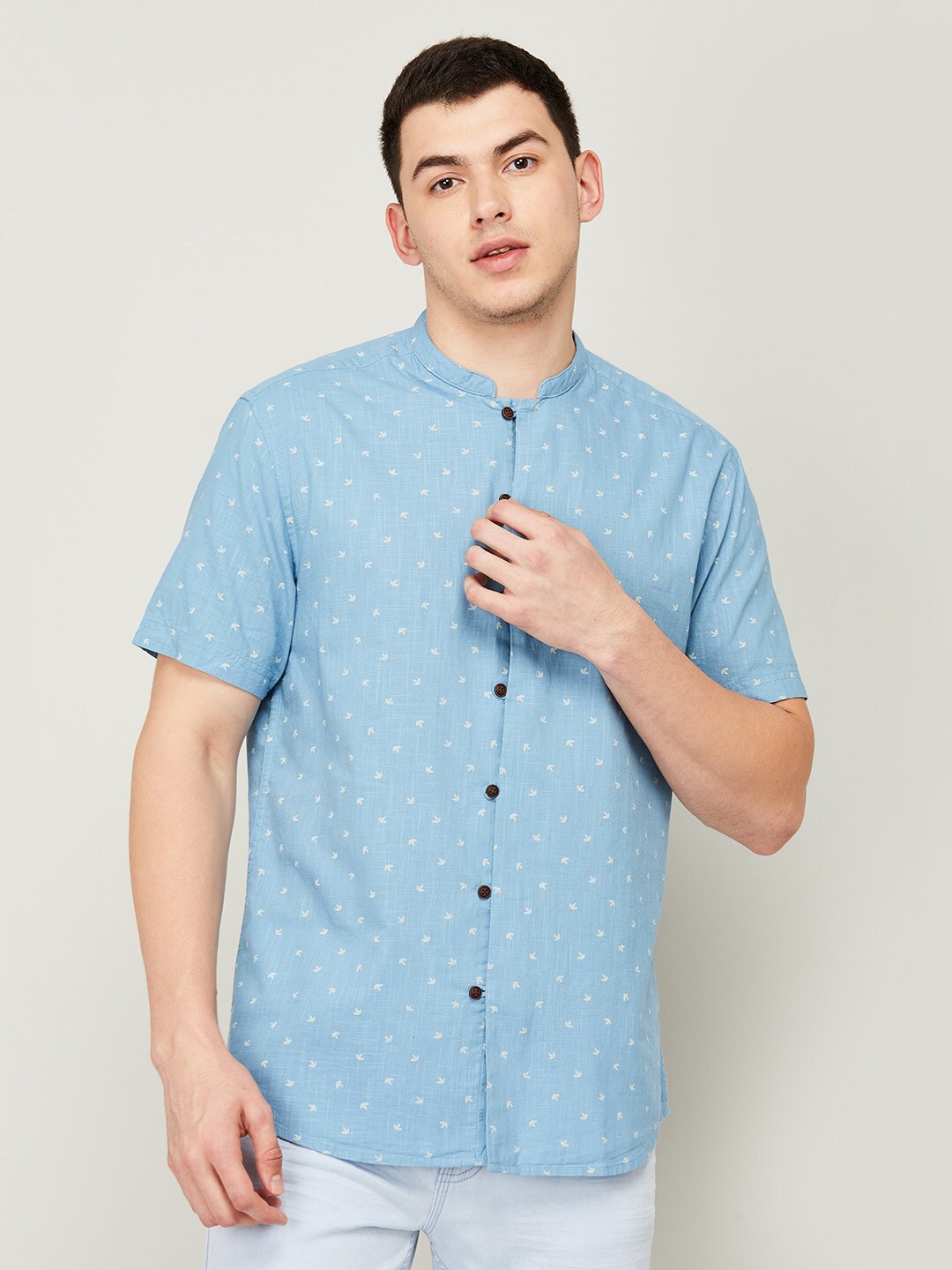 

Melange by Lifestyle Men Blue Printed Cotton Casual Shirt