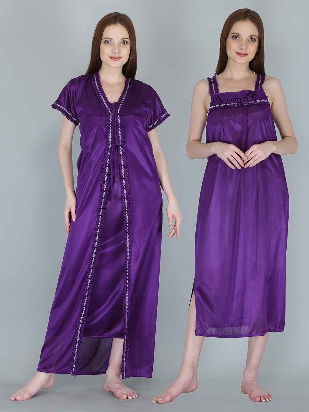 

Be You Purple Satin Maxi Nightdress with Robe