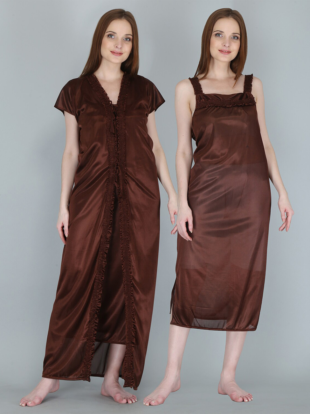 

Be You Women Brown Maxi Nightdress With Robe Pack of 2