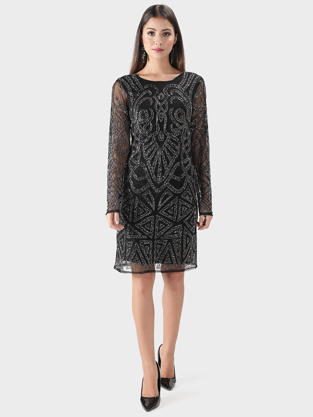 

DEBONATELLA Black Georgette Sheath Dress