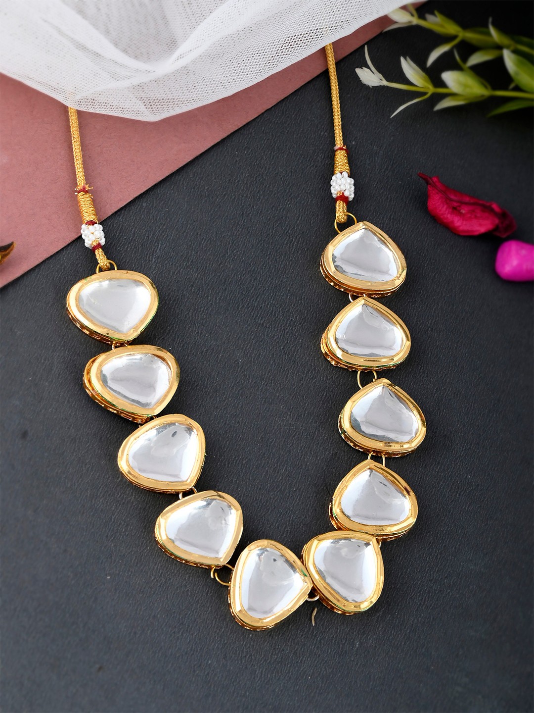 

Silvermerc Designs Gold-Toned & White Brass Gold-Plated Choker Necklace