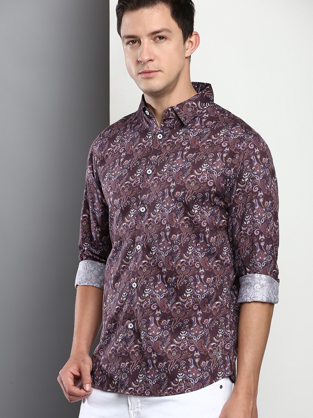 

Dennis Lingo Men Purple Slim Fit Printed Casual Shirt