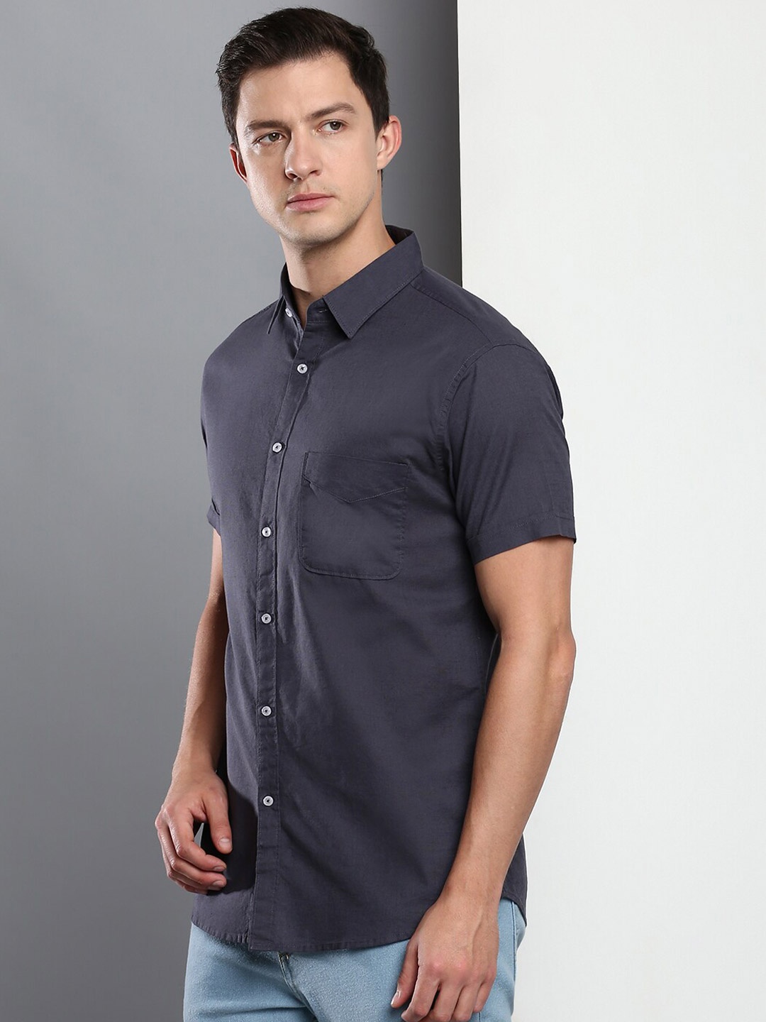 

Dennis Lingo Men Grey Slim Fit 100% Cotton Casual Shirt