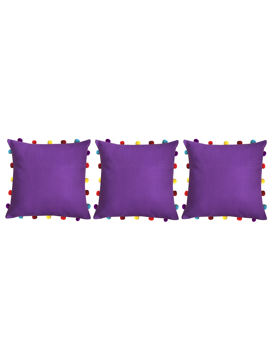 

Lushomes Purple Set of 3 Square Cushion Covers with Colorful Pom Pom