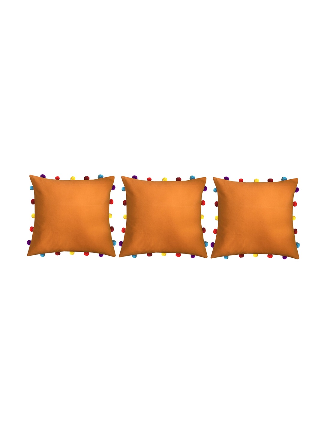 

Lushomes Orange Pom Pom Detail Square Cushion Covers Set of 3