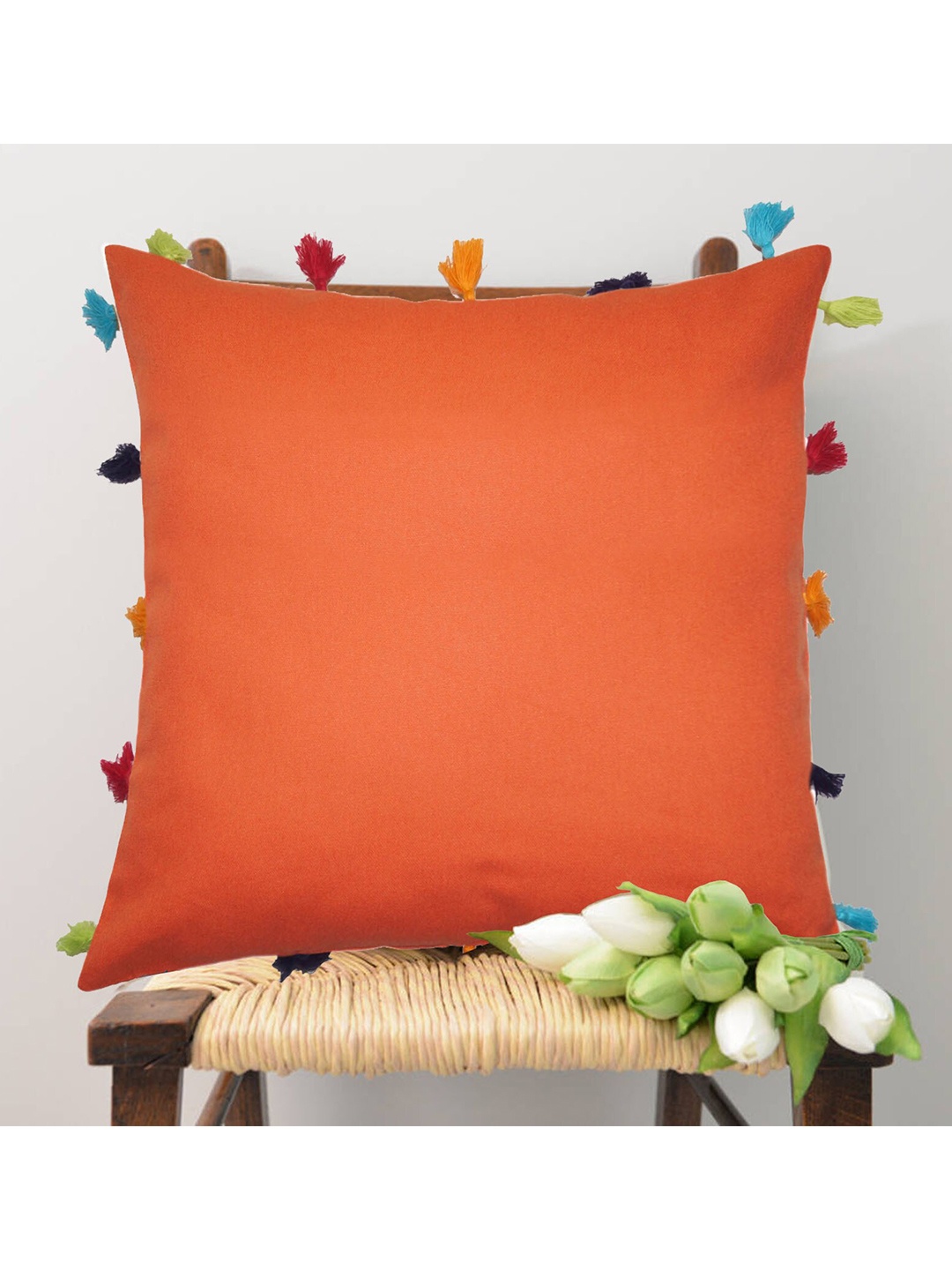

Lushomes Orange Set of 5 Square Cushion Covers
