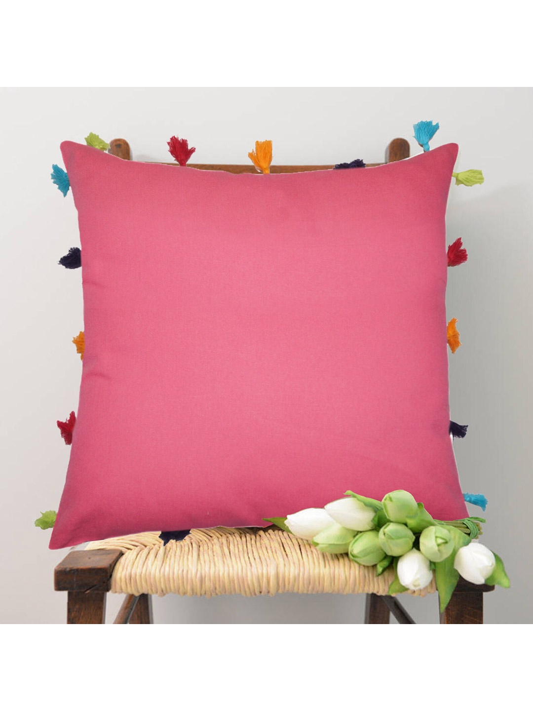 

Lushomes Cotton Pink & Blue Set of 3 Square Cushion Covers